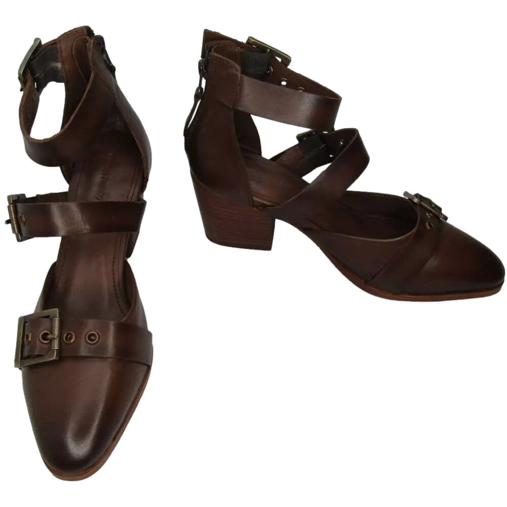 NEW VINATAGE FOUNDRY Kaydence Heel Sandal Strappy Buckle Brown Leather Size 9